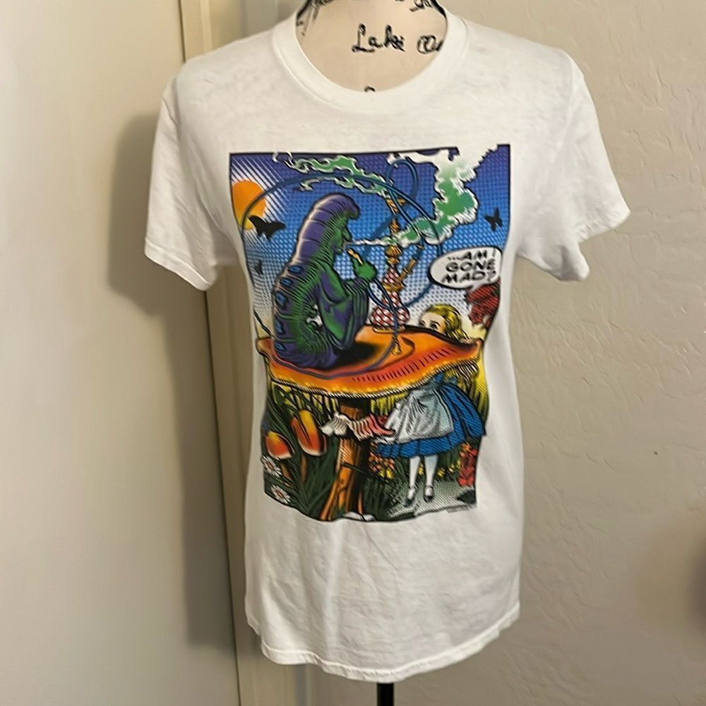 Liquid Blue Alice In Wonderland Am I Gone Mad White Graphic Shirt